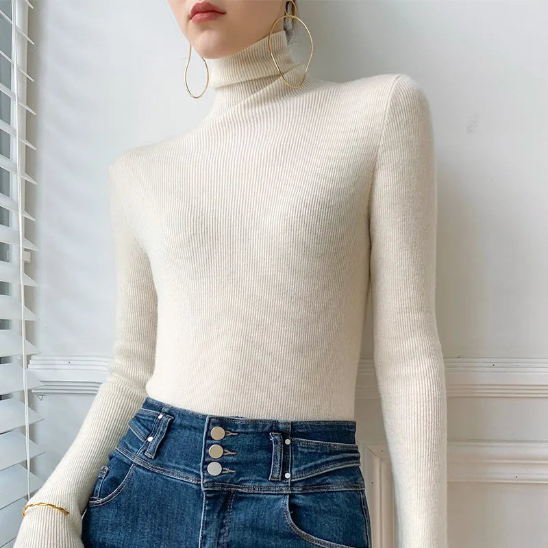Women's long-sleeve ribbed turtleneck jumper