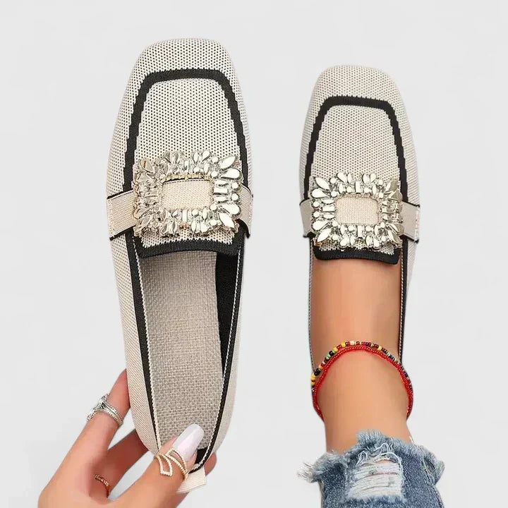 Women's square toe loafers with embellished buckle detail