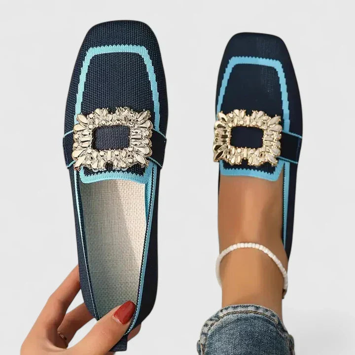 Women's square toe loafers with embellished buckle detail