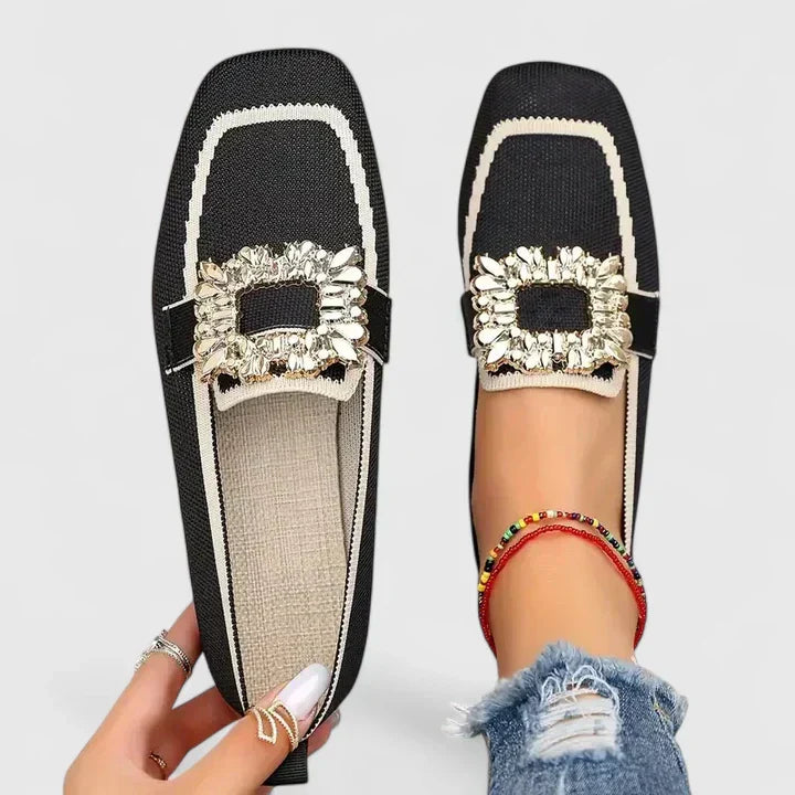 Women's square toe loafers with embellished buckle detail