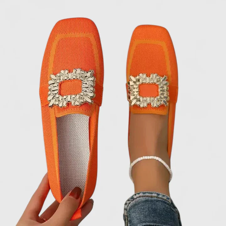 Women's square toe loafers with embellished buckle detail