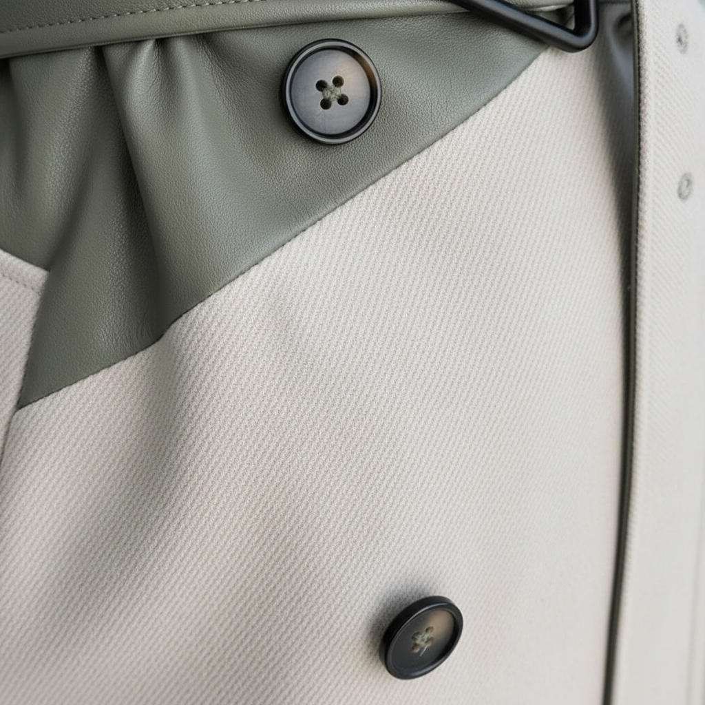 Women's two-tone green-grey and light grey belted midi trench coat