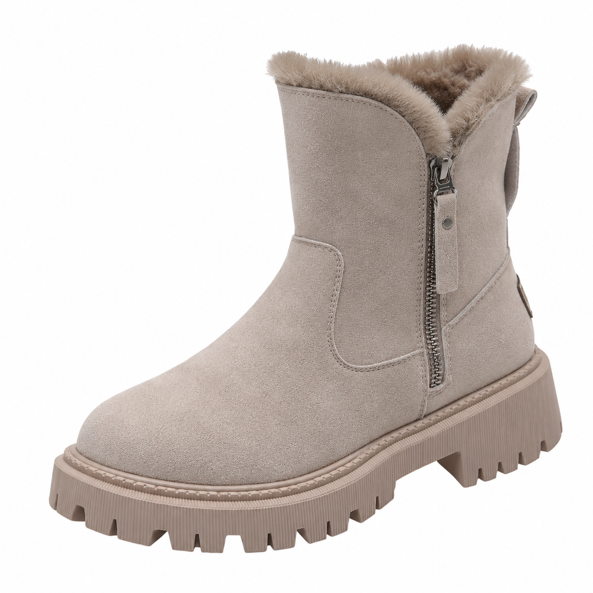 Women's fur-lined ankle boots with side zips and chunky lug soles