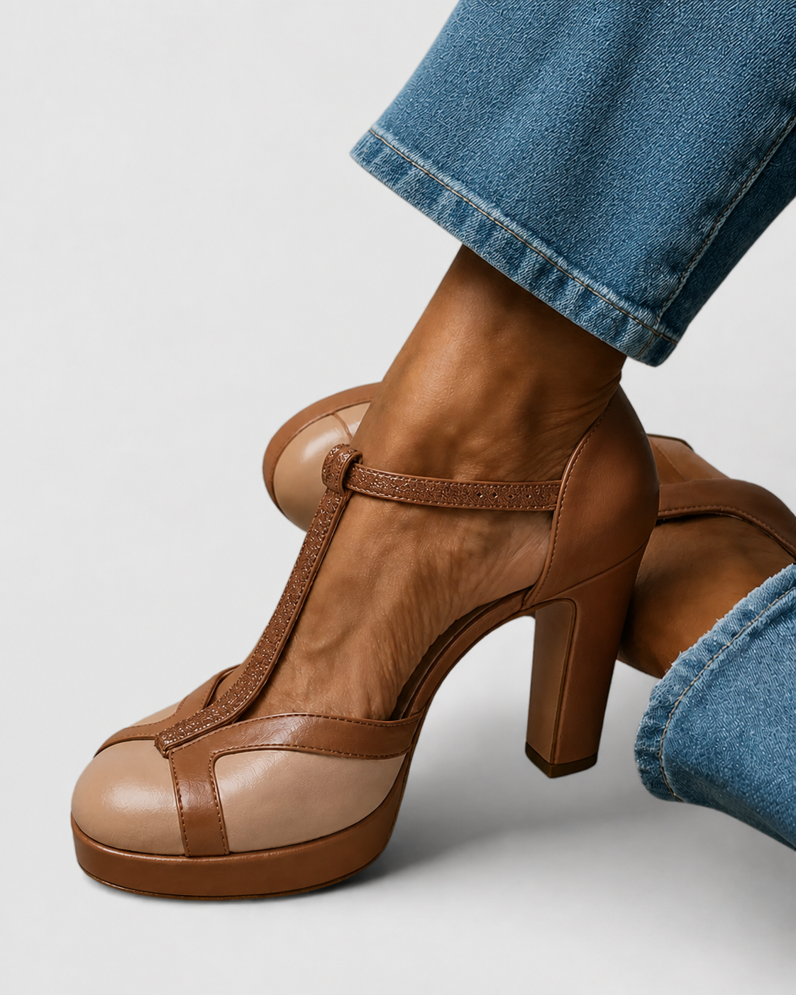 Women’s T-Bar Block Heel Pumps | Round-Toe Platform