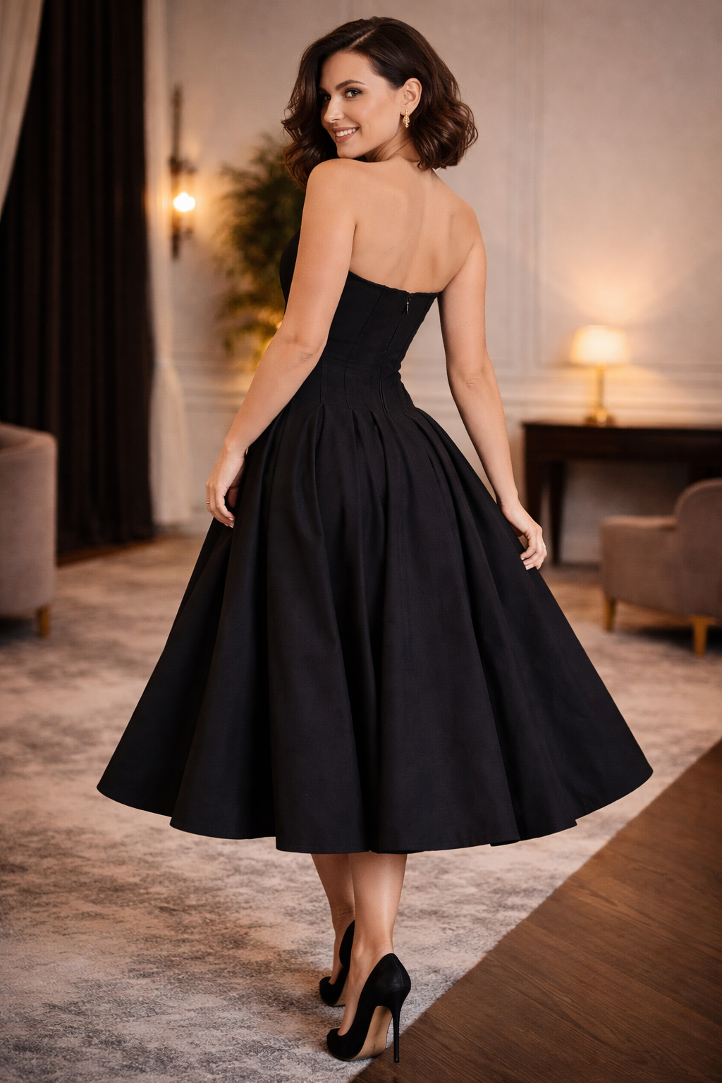 Women's Burgundy Corset Dress Midi