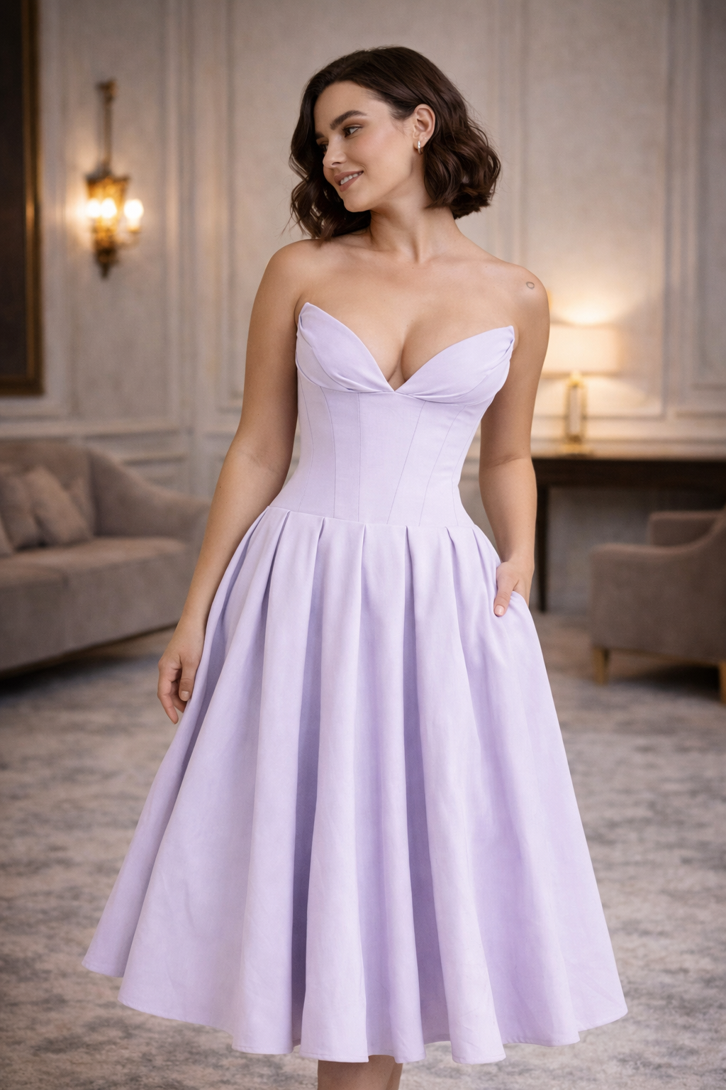 Women's Burgundy Corset Dress Midi