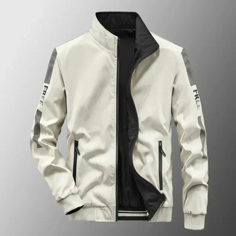 Men's Bomber Jacket Stand Collar Zip - White