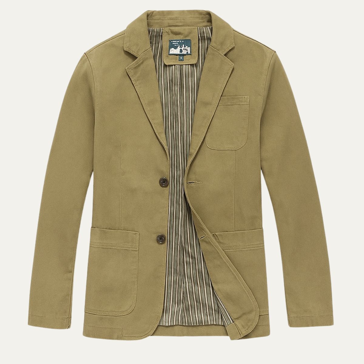 Men's plain blazer style jacket with notched lapels, long sleeves and patch pockets