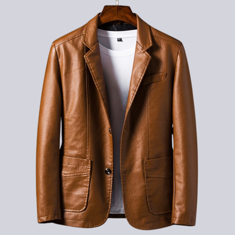 Men's tailored two-button jacket with notched lapels and flap pockets