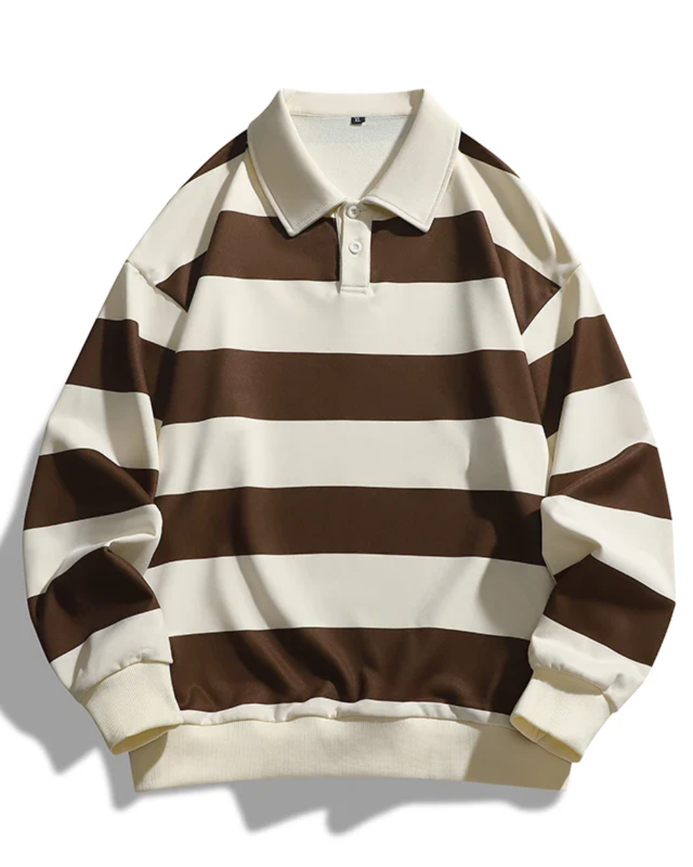Long-sleeve striped polo jumper with collar, button placket and ribbed trims