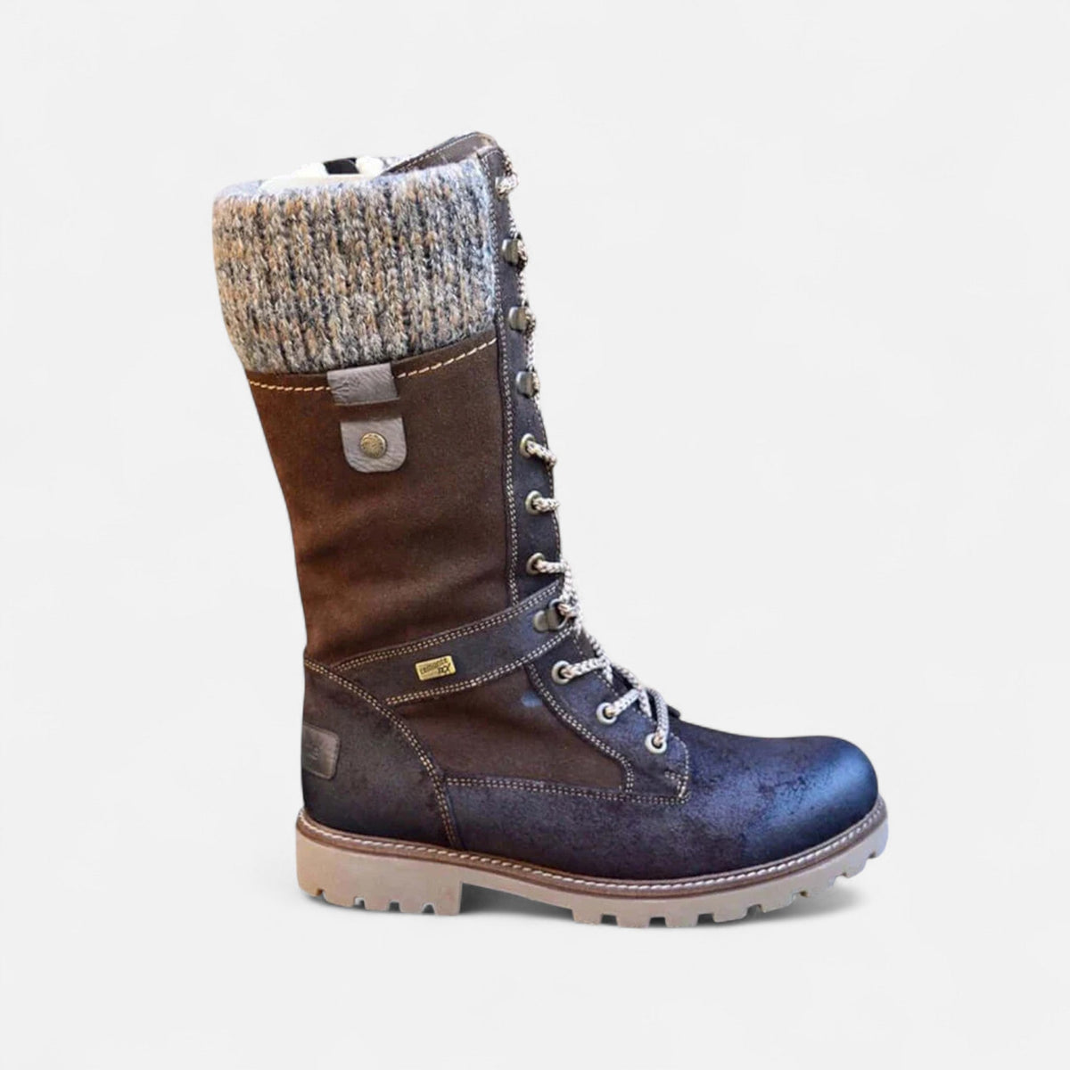 Women's winter lace-up boots with knitted cuffs and flat lug soles