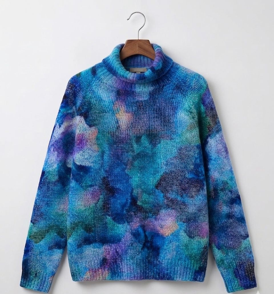 Women's long-sleeved patterned turtleneck jumper with ribbed trims