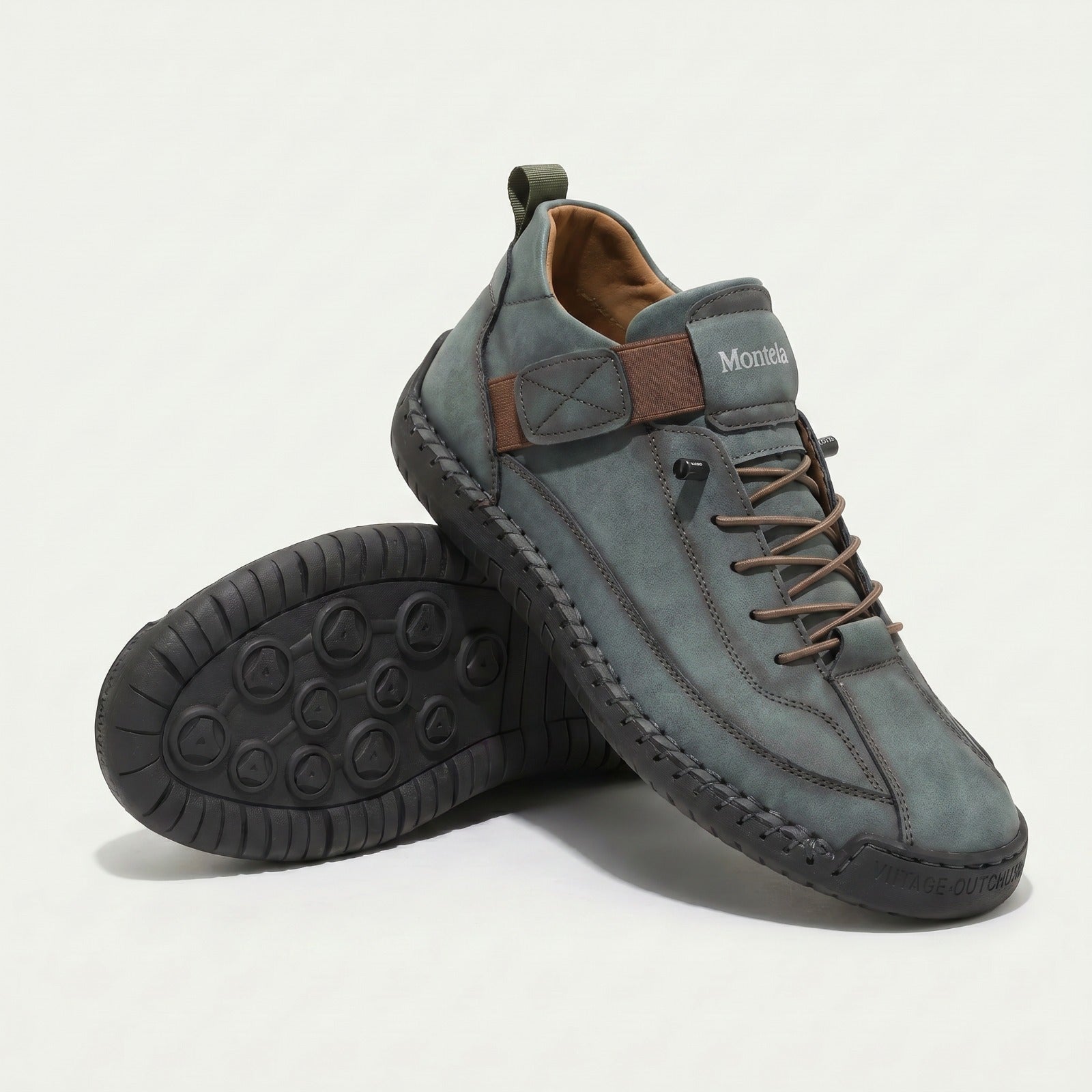 High-top lace-up sneakers with elastic ankle strap and textured flat sole
