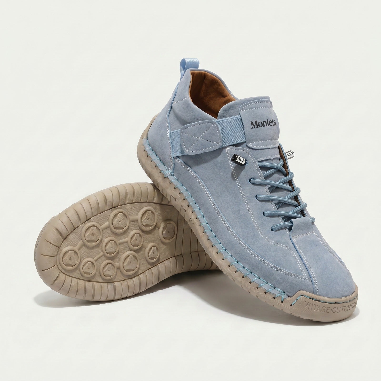 High-top lace-up sneakers with elastic ankle strap and textured flat sole