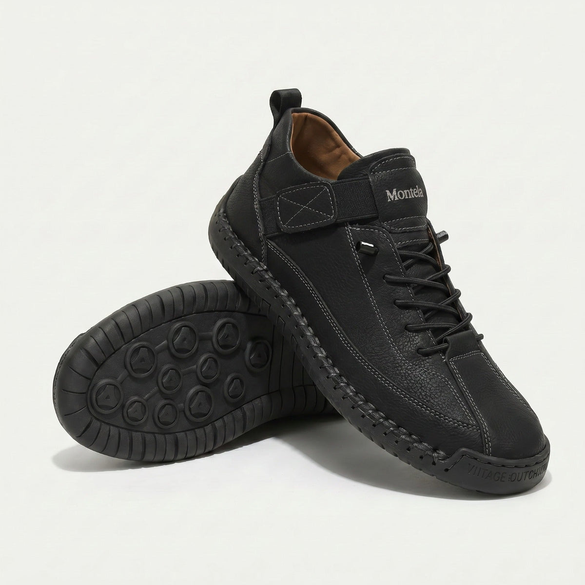 High-top lace-up sneakers with elastic ankle strap and textured flat sole