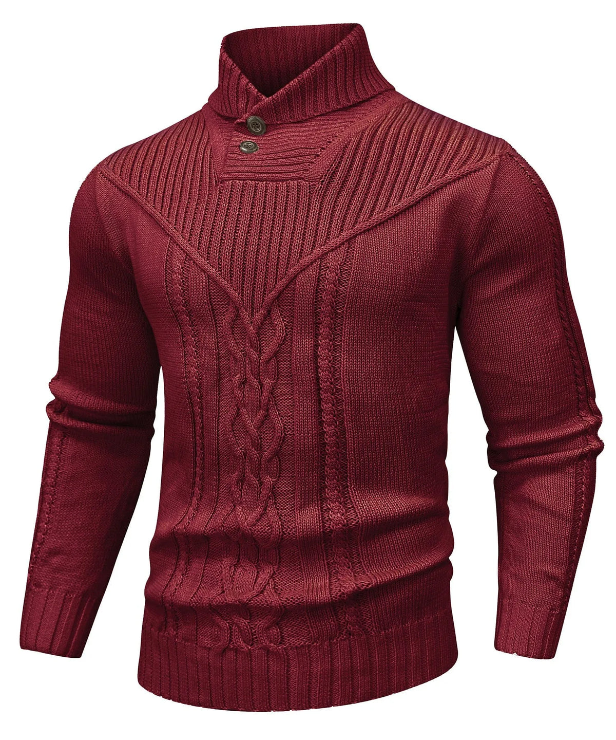 Men's textured turtleneck jumper with button collar and long sleeves