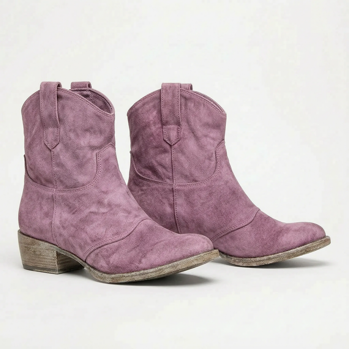 Women's western ankle boots with pull tabs, pointed toes and low block heels