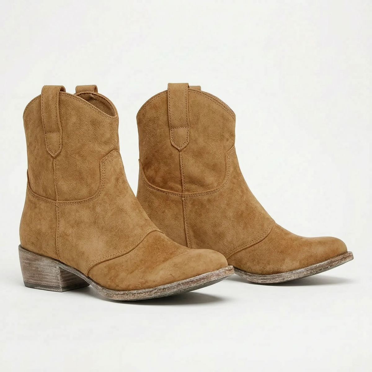 Women's western ankle boots with pull tabs, pointed toes and low block heels