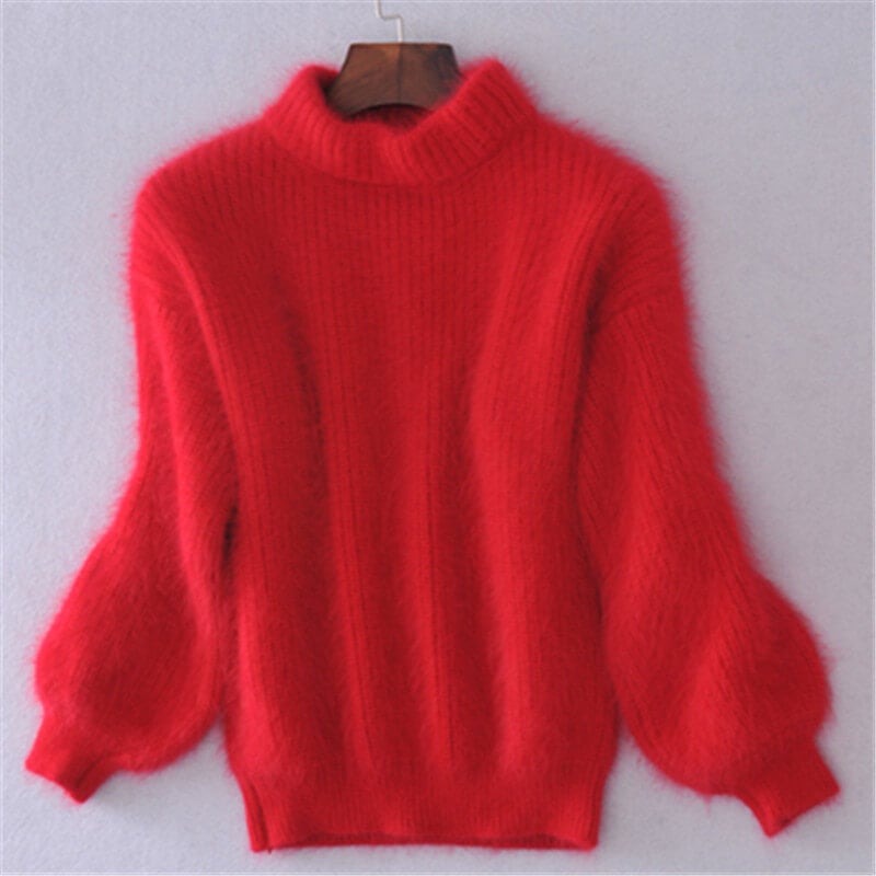 Women's loose fit mock neck knit jumper with long sleeves