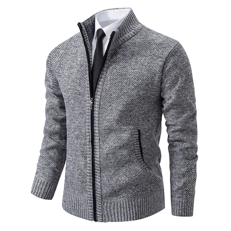 Men's Cardigan Zip-Up Knit Hooded - Light Grey