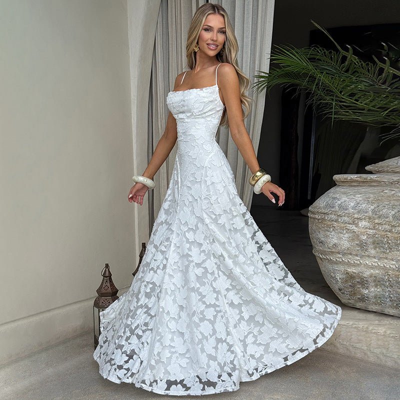 Women’s Floral Lace Maxi Dress | Cross-Back Evening Gown