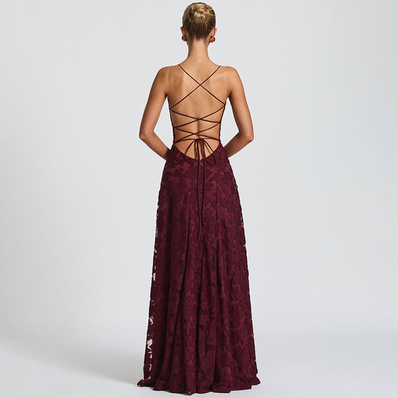 Women’s Floral Lace Maxi Dress | Cross-Back Evening Gown