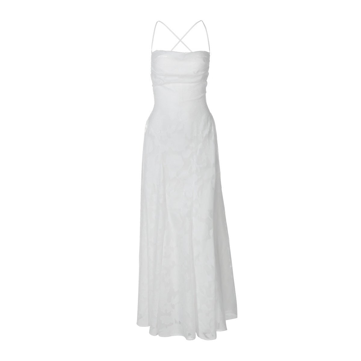 Women’s Floral Lace Maxi Dress | Cross-Back Evening Gown