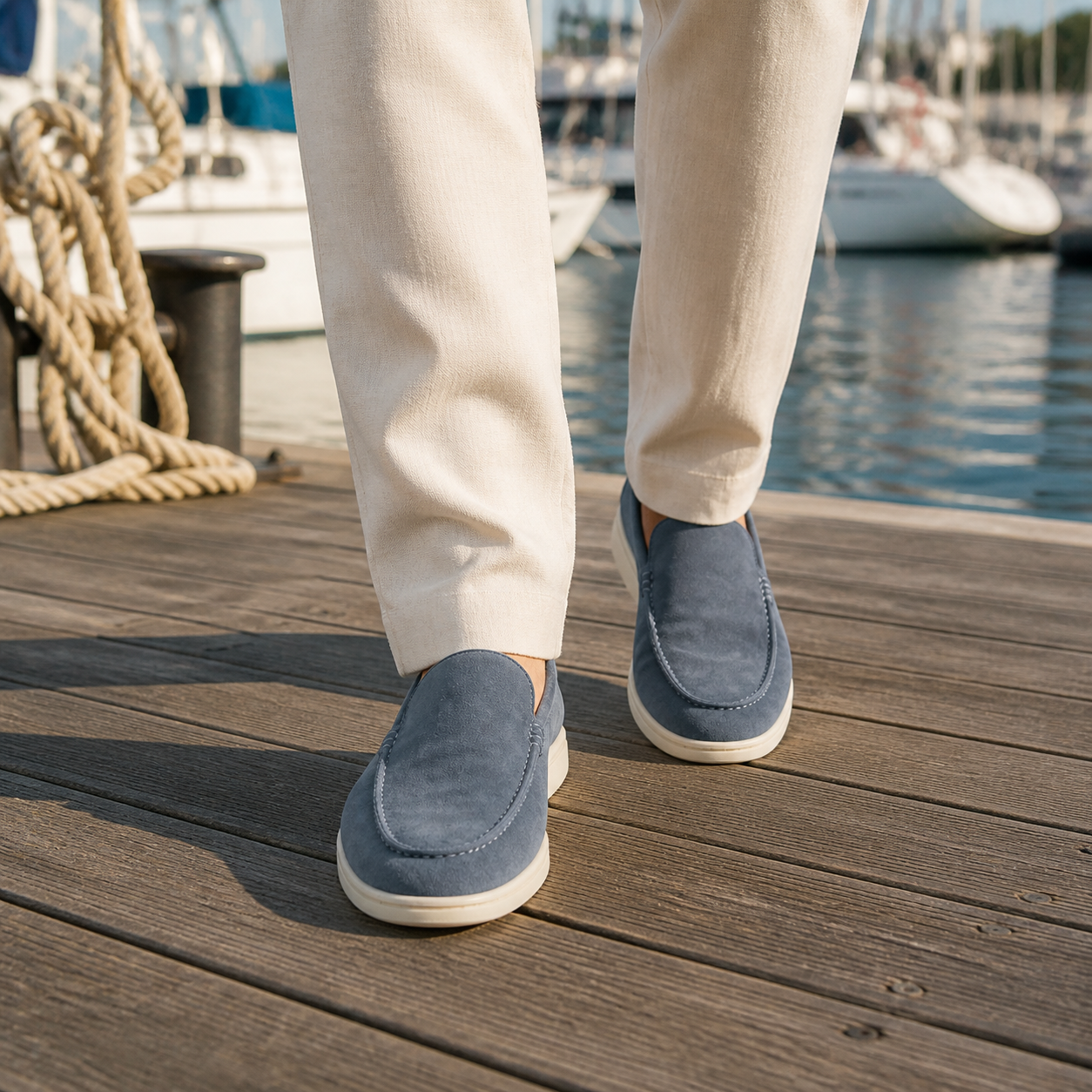 Men's round-toe slip-on loafers with stitched vamp and flat soles