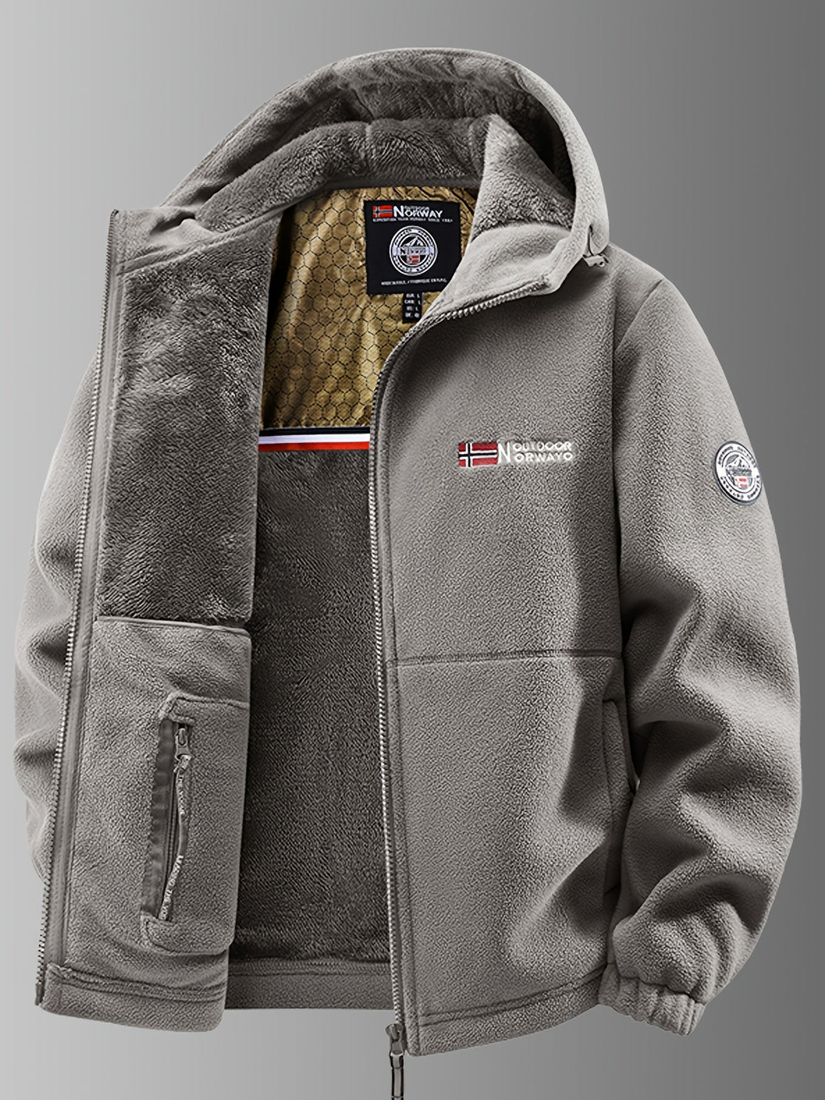 Men's hooded fleece jacket with full zip and zipped pockets