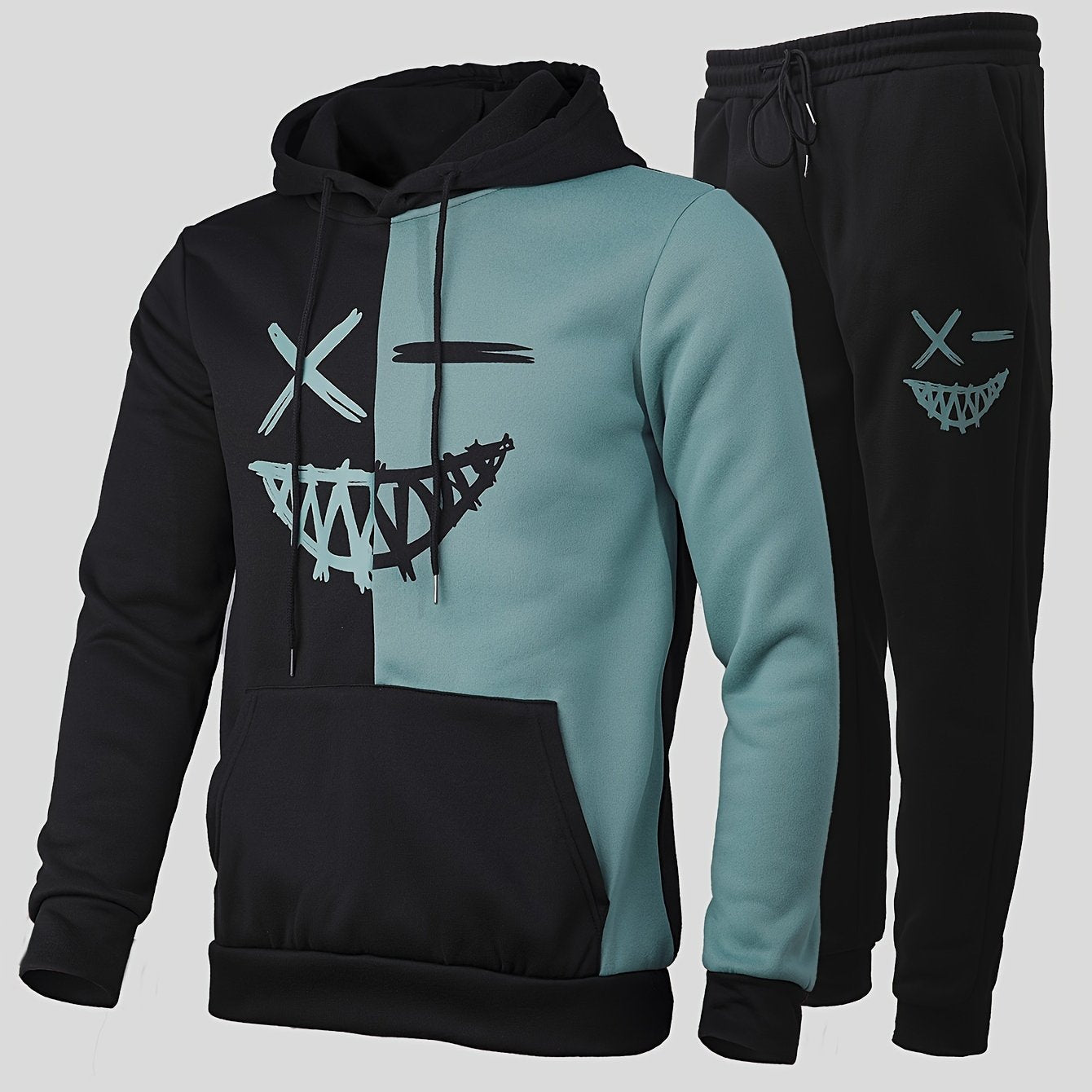 Men's Tracksuit Hoodie Two-Piece Drawstring Joggers - Teal