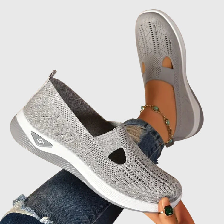 Women's Slip-On Trainers Knitted Cut-Out Flatform - Beige