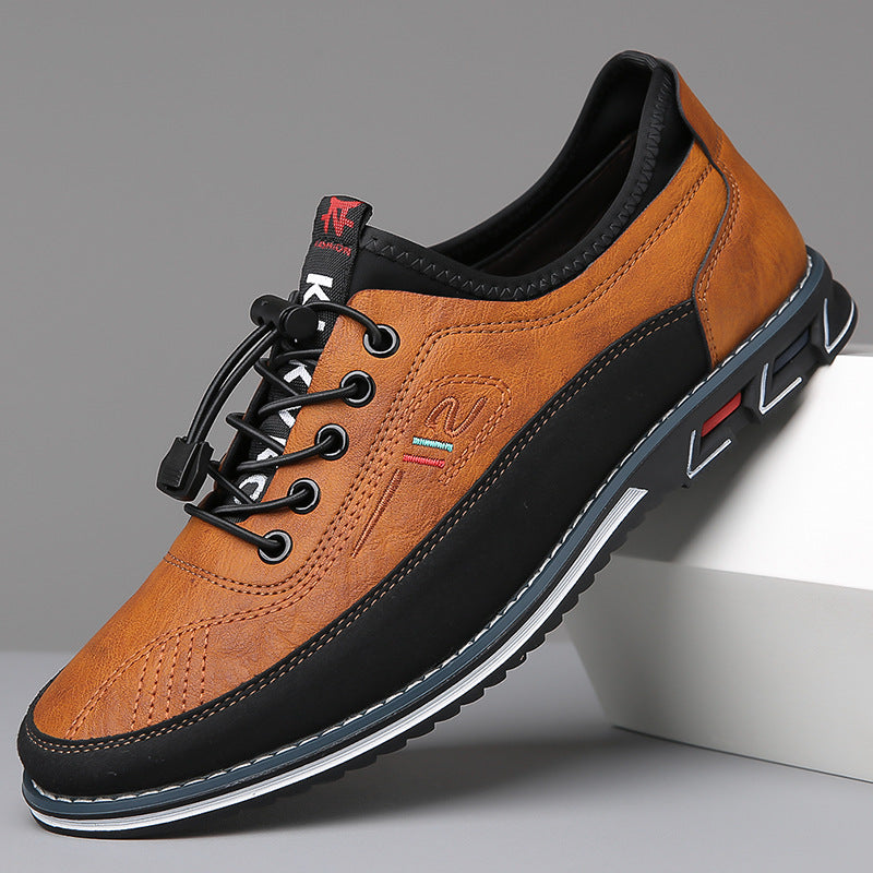Men's panelled lace-up trainers with round toe and layered flat sole