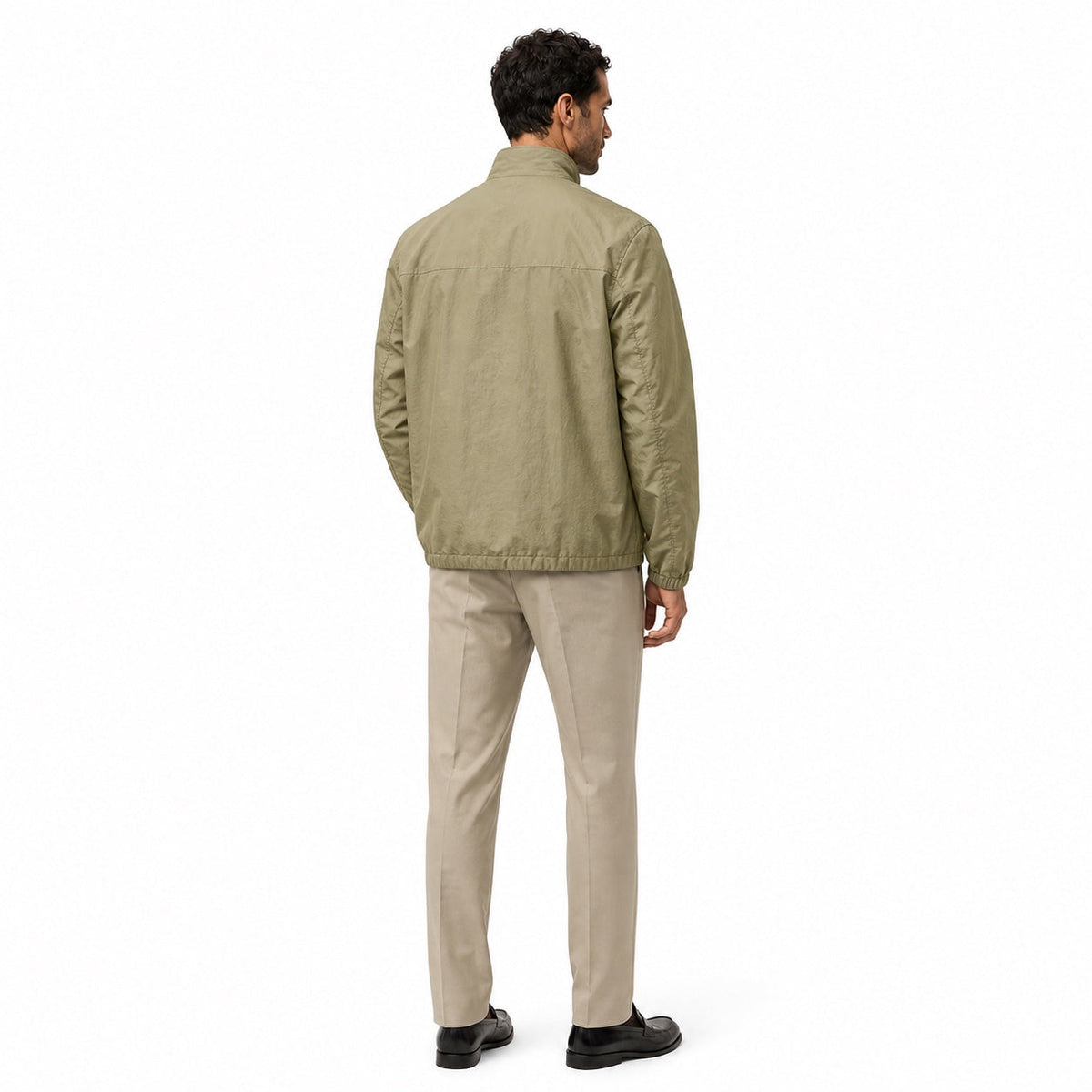Men's plain lightweight windbreaker jacket with stand collar and zipped pockets