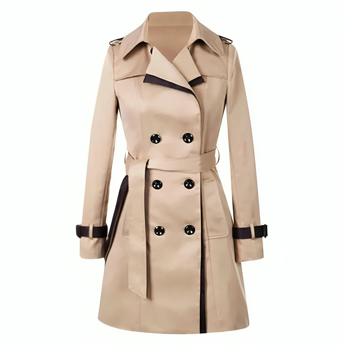 Women's belted double-breasted trench coat with contrast trim