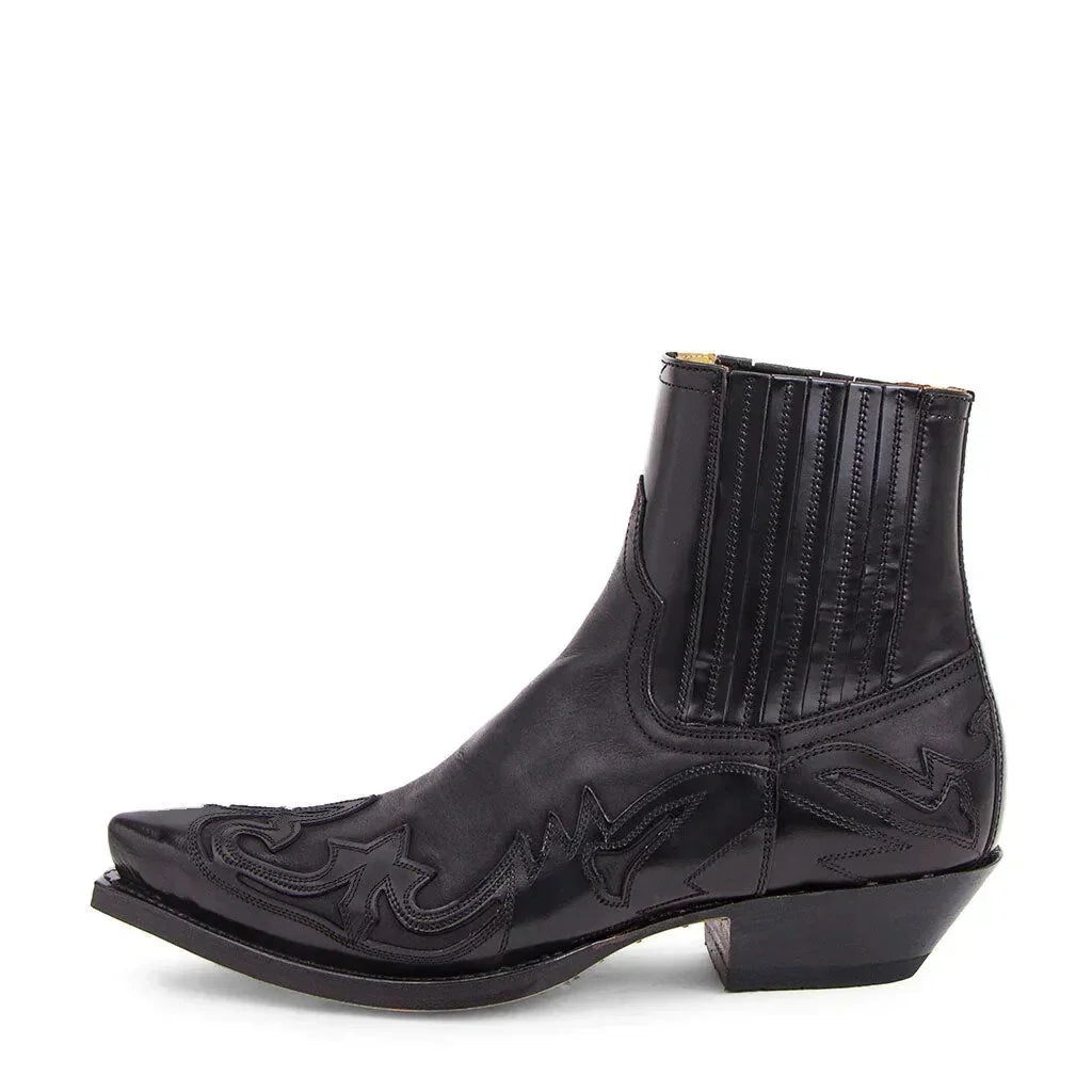 Men's Leather Boot Pointed Toe Western Ankle - Black