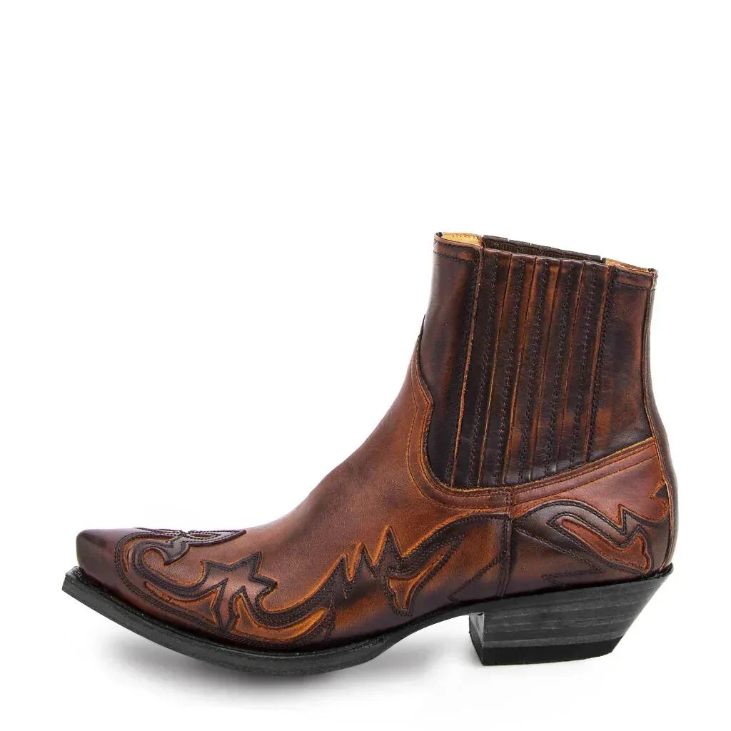 Men's Leather Boot Pointed Toe Western Ankle - Brown
