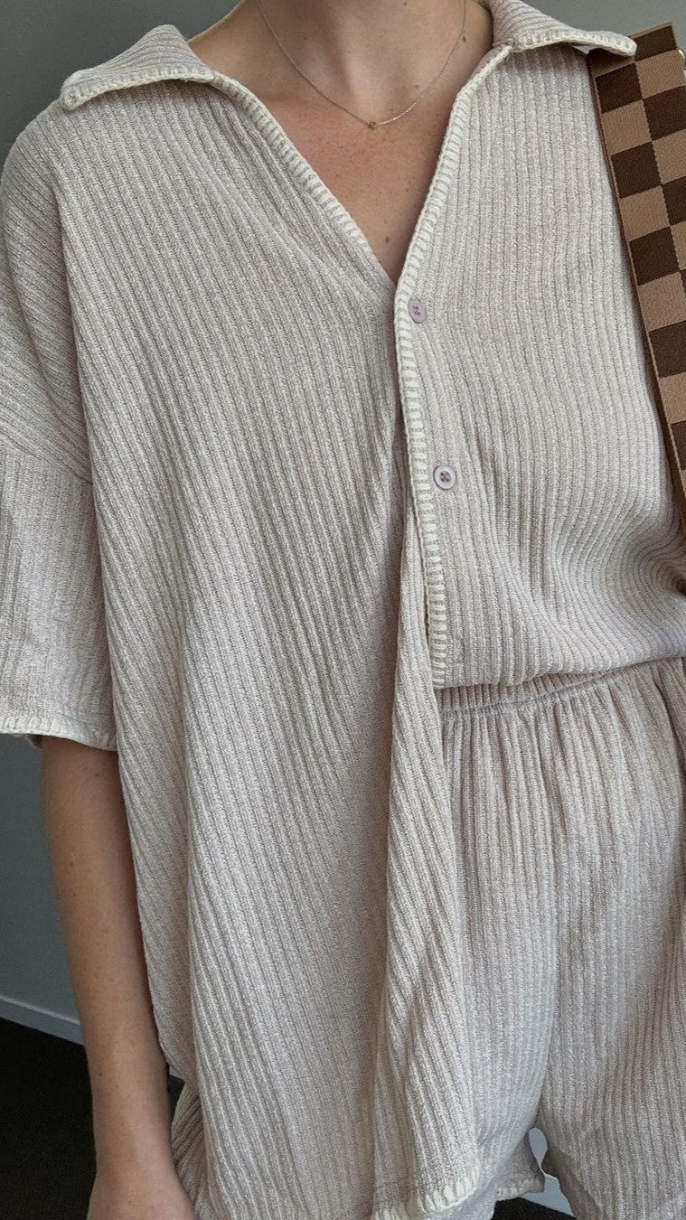 Women's Ribbed Knit Lounge Set - Taupe