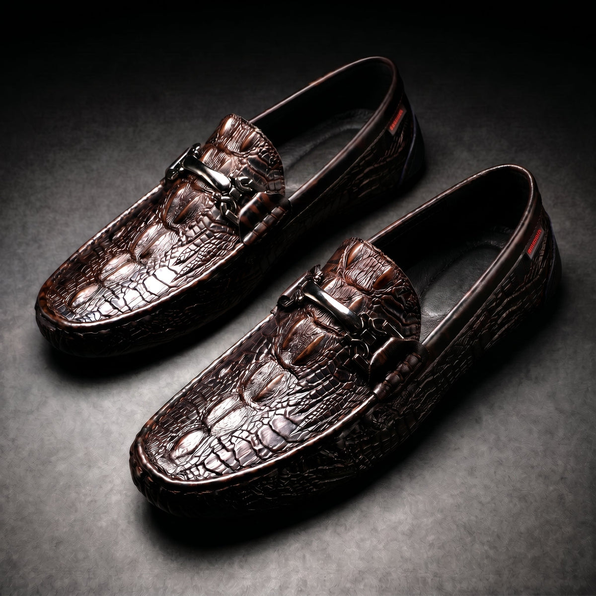 Croc embossed loafers with metal horsebit detail and round toes
