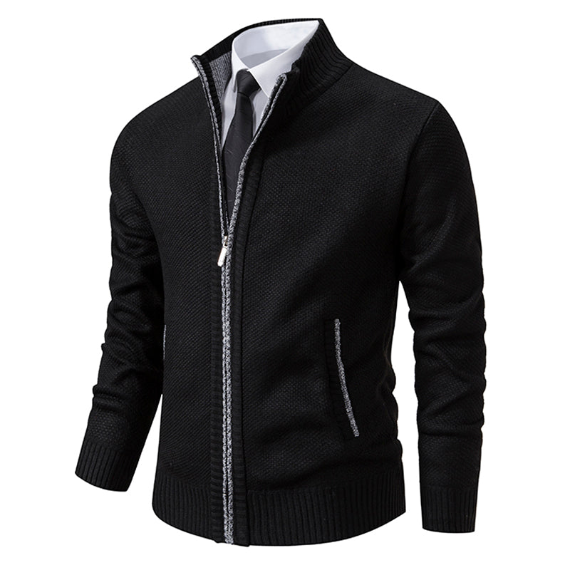 Men's Cardigan Zip-Up Knit Hooded - Black