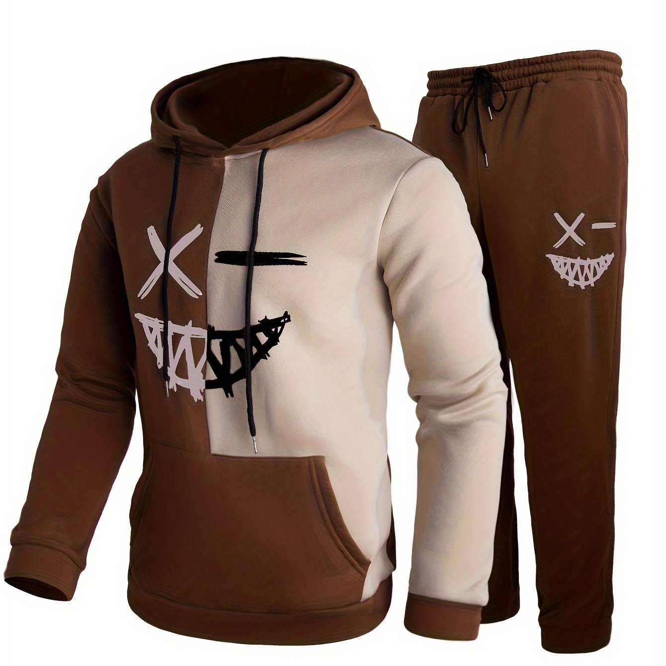 Men's Tracksuit Hoodie Two-Piece Drawstring Joggers - Navy