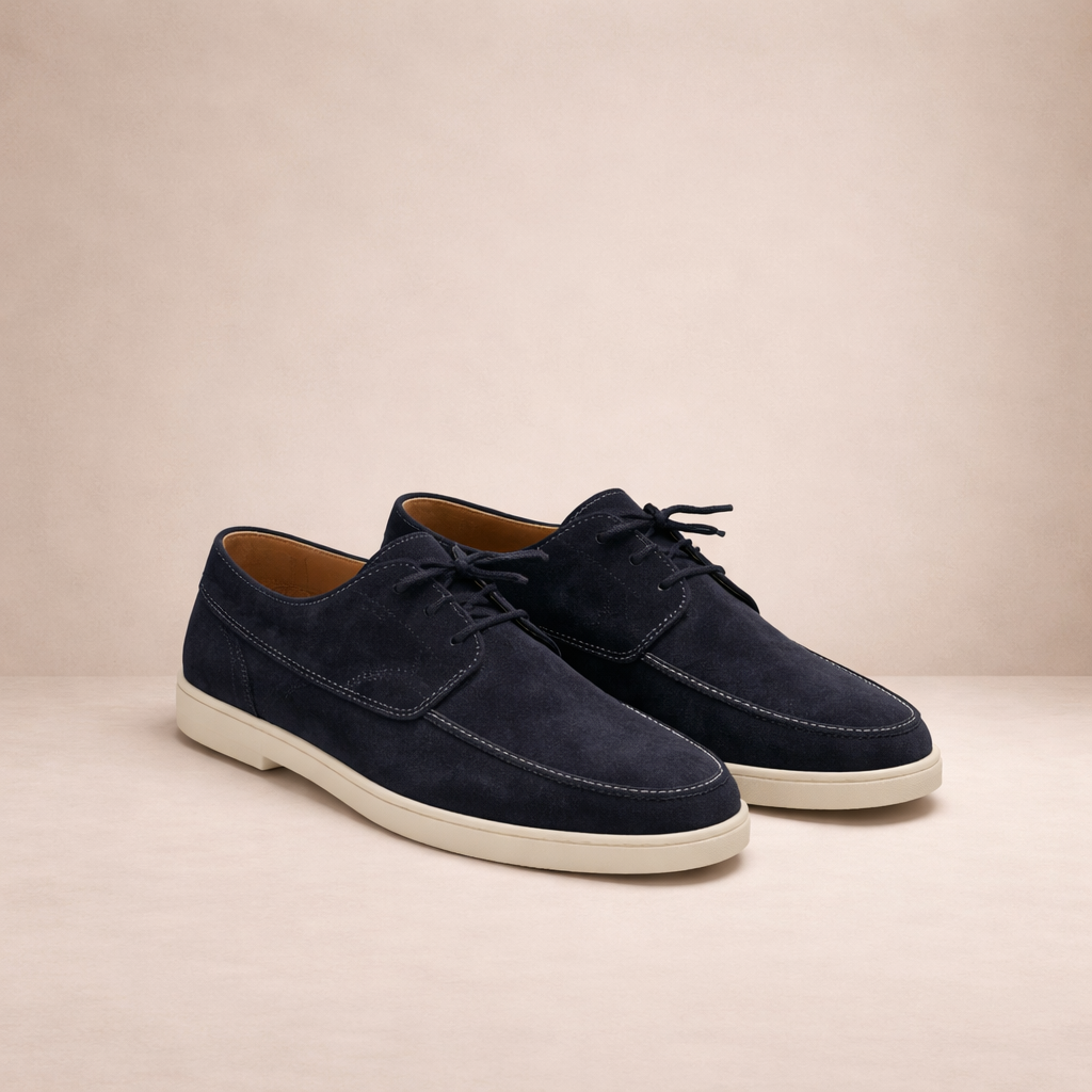 Men's lace-up loafers with moc toe stitching and flat soles