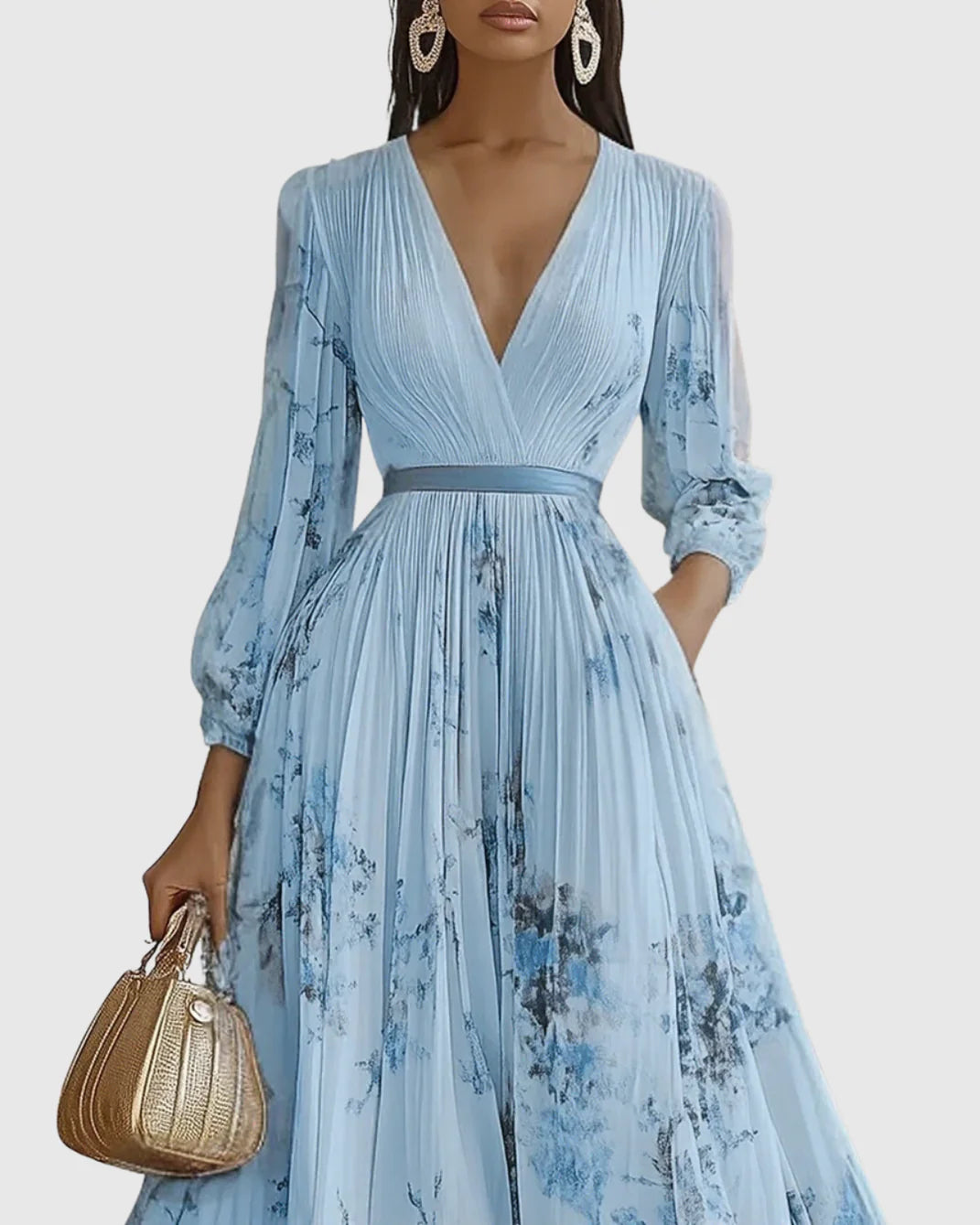 Women’s Floral A-Line Midi Dress | Pleated V-Neck