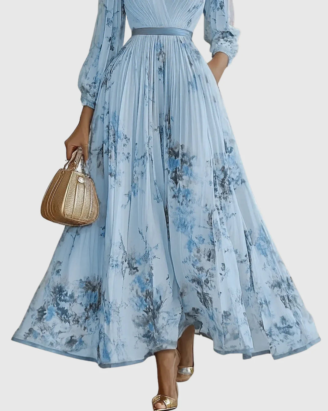 Women’s Floral A-Line Midi Dress | Pleated V-Neck