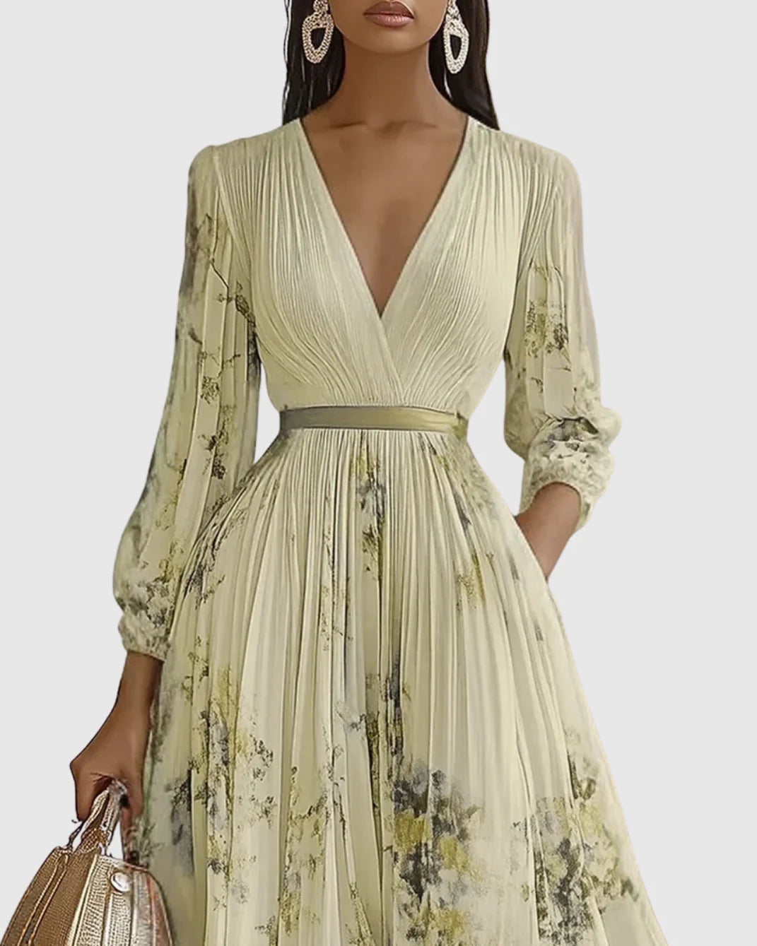 Women’s Floral A-Line Midi Dress | Pleated V-Neck