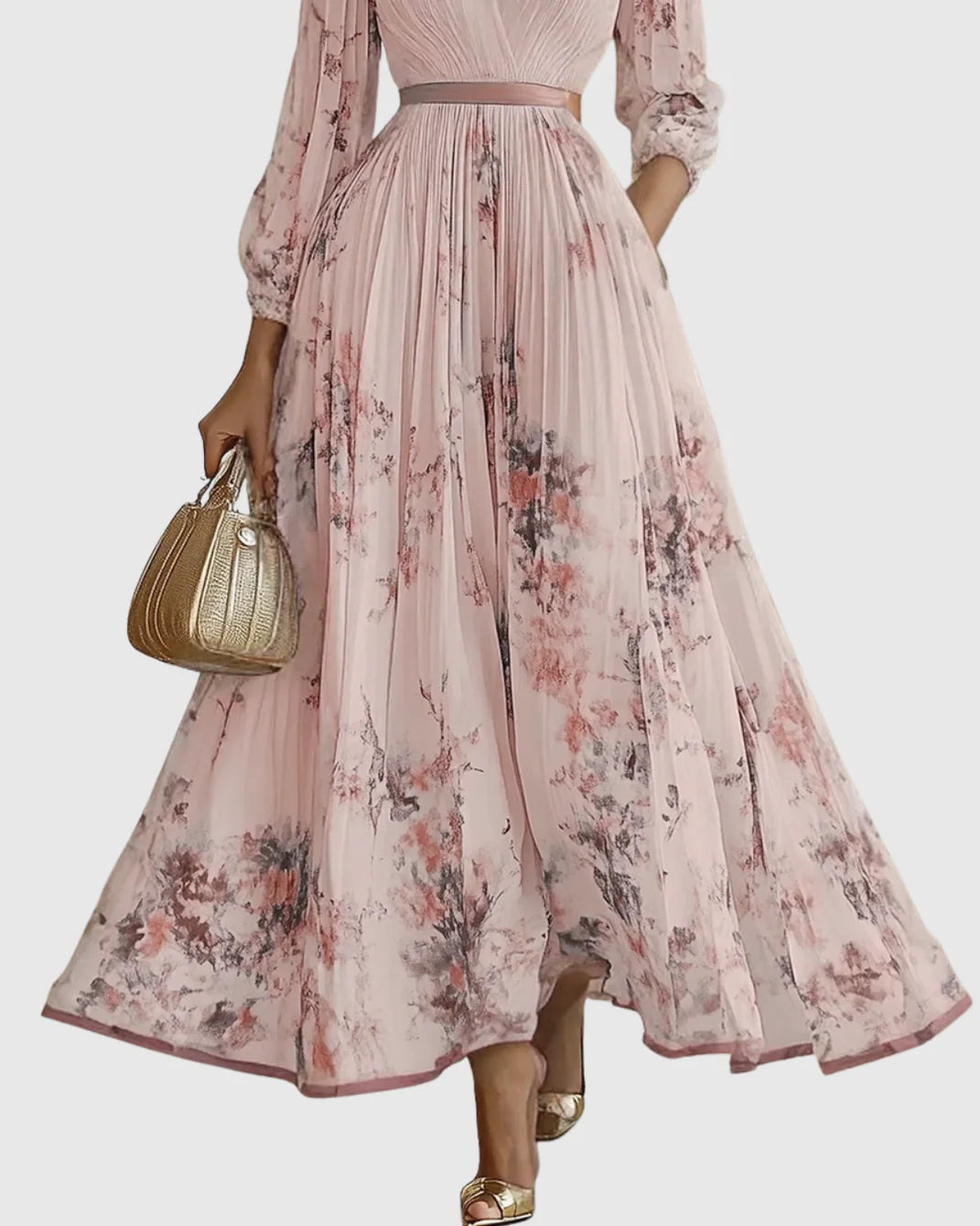 Women’s Floral A-Line Midi Dress | Pleated V-Neck
