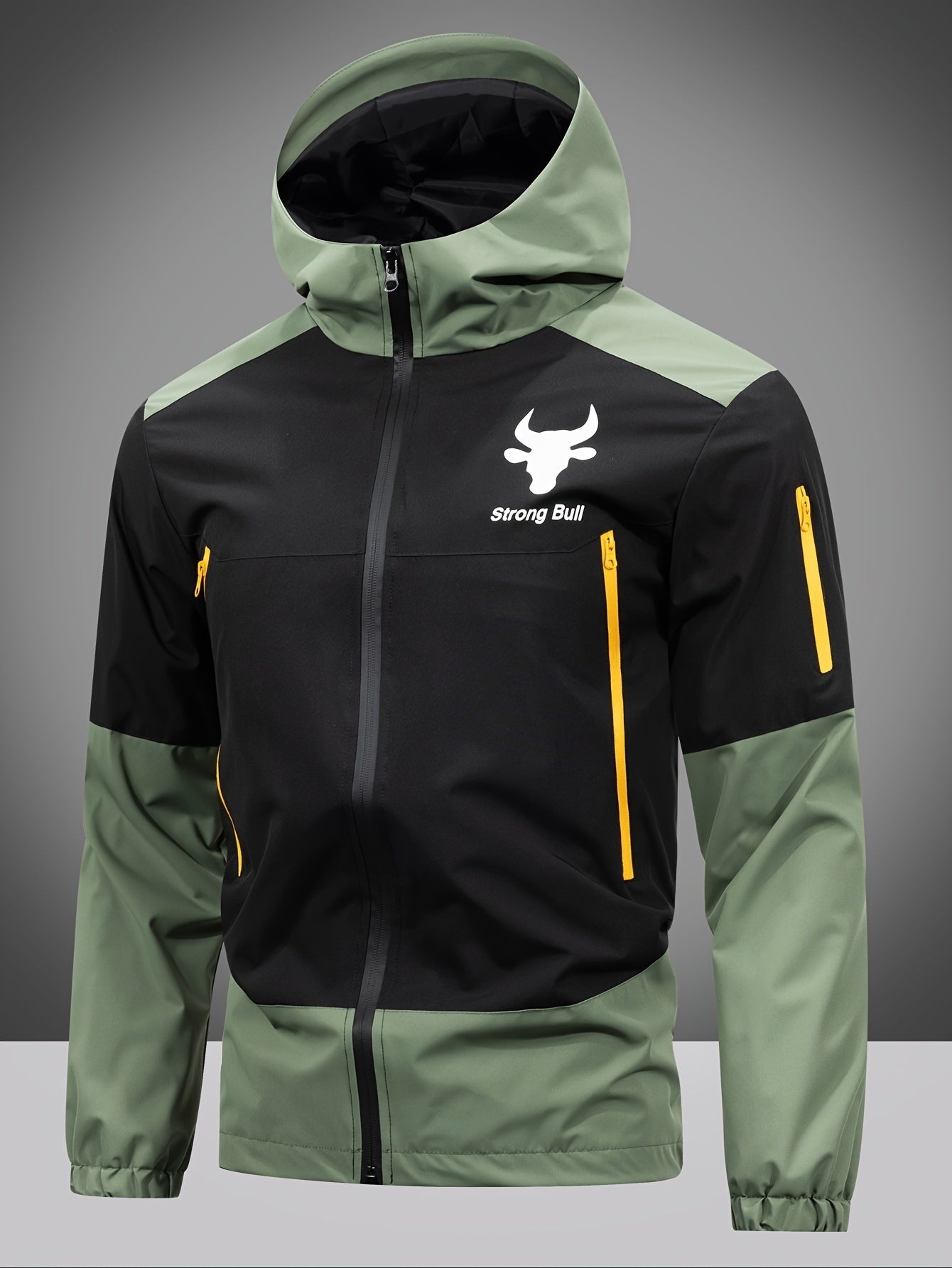 Men's Hooded Jacket Colour-Block Zip-Up