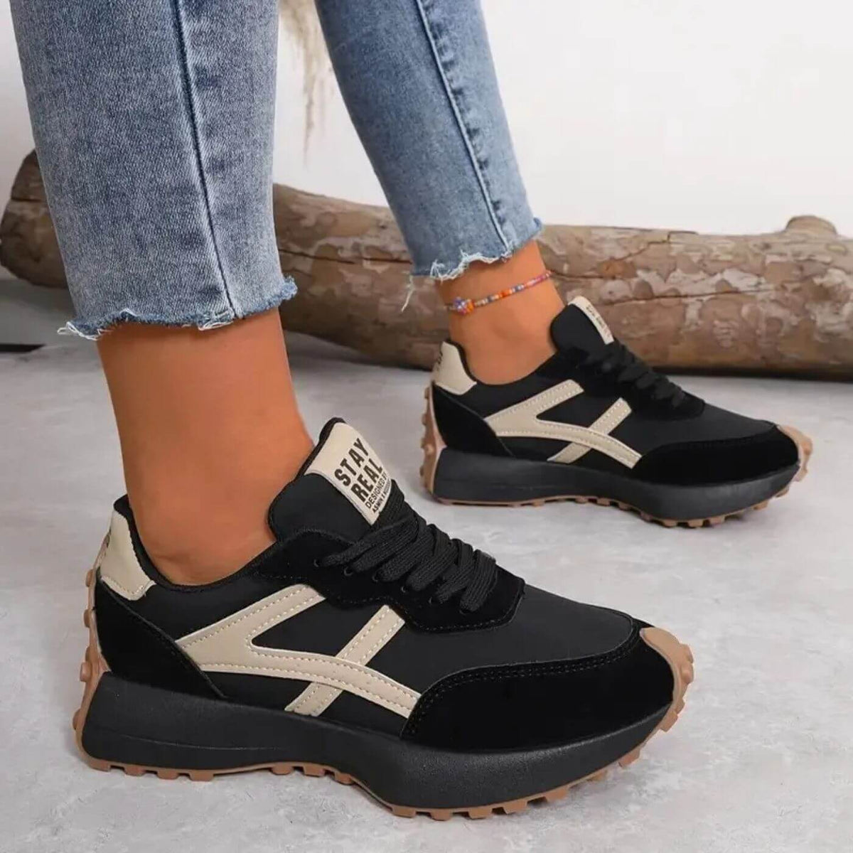 Women's Trainers Lace-Up Chunky Sole Colour-Block - Green