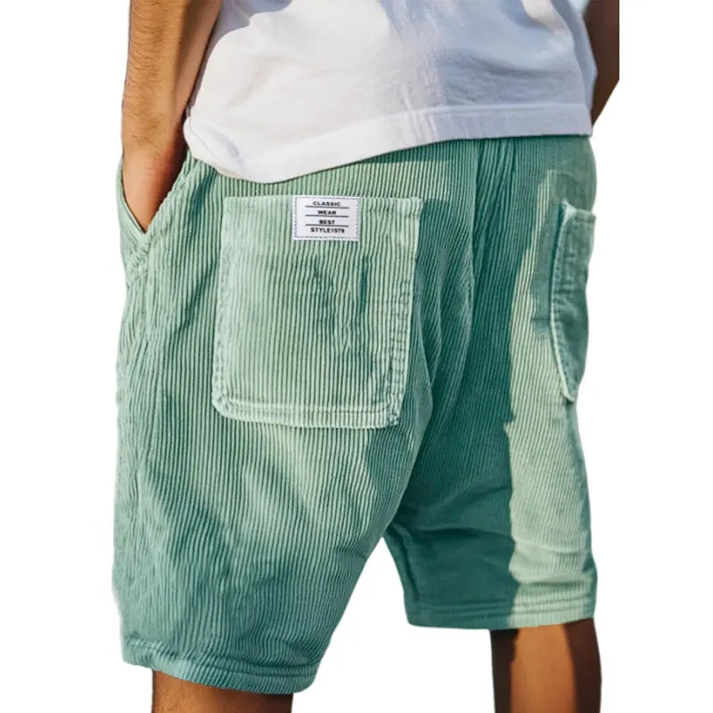 Men's ribbed corduroy shorts with elasticated waist and utility pockets
