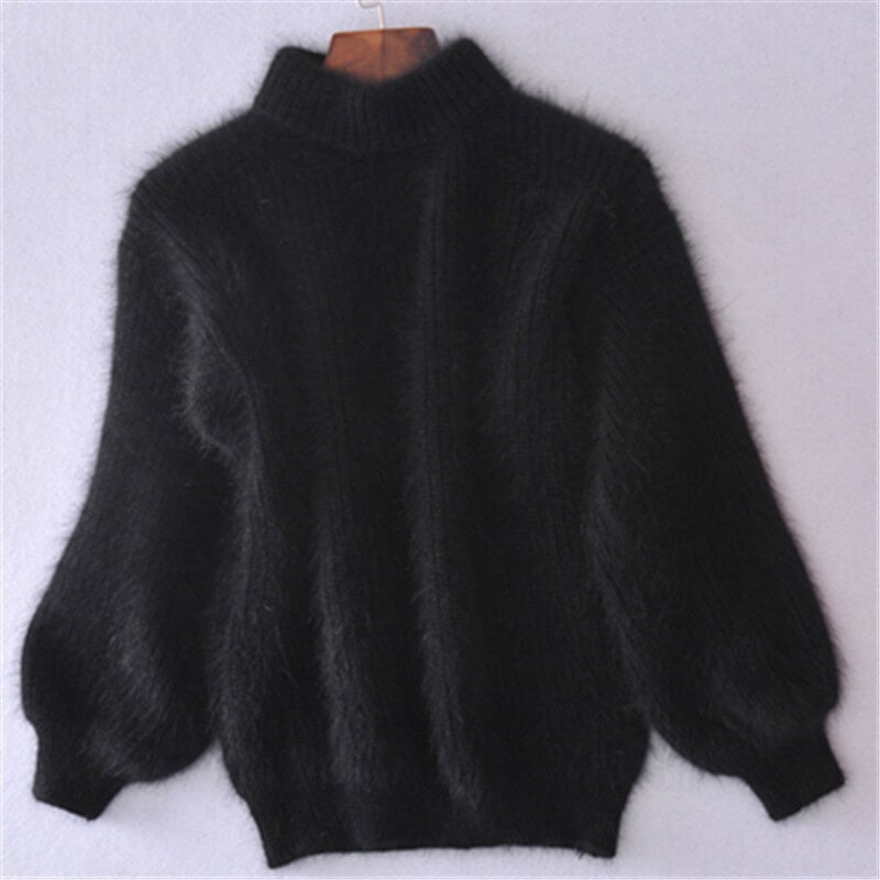 Women's loose fit mock neck knit jumper with long sleeves