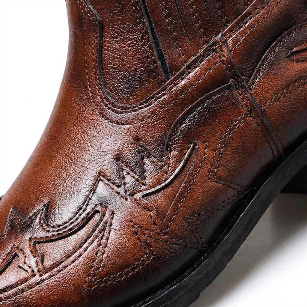 Men's pointed toe cowboy boots with decorative stitched detailing
